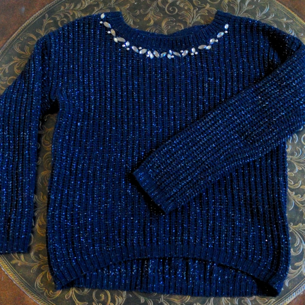 Girls Sugar Rush brand Cropped Sweater Color- Navy Size- Large